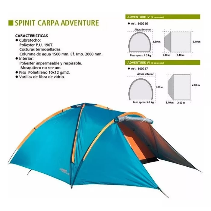 Carpa Camping Spinit 4 Personas Termosellada